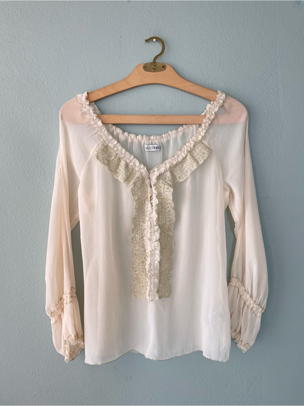 Kaelyn Max | 90s Y2k Off-White Sheer Ruffle Blouse